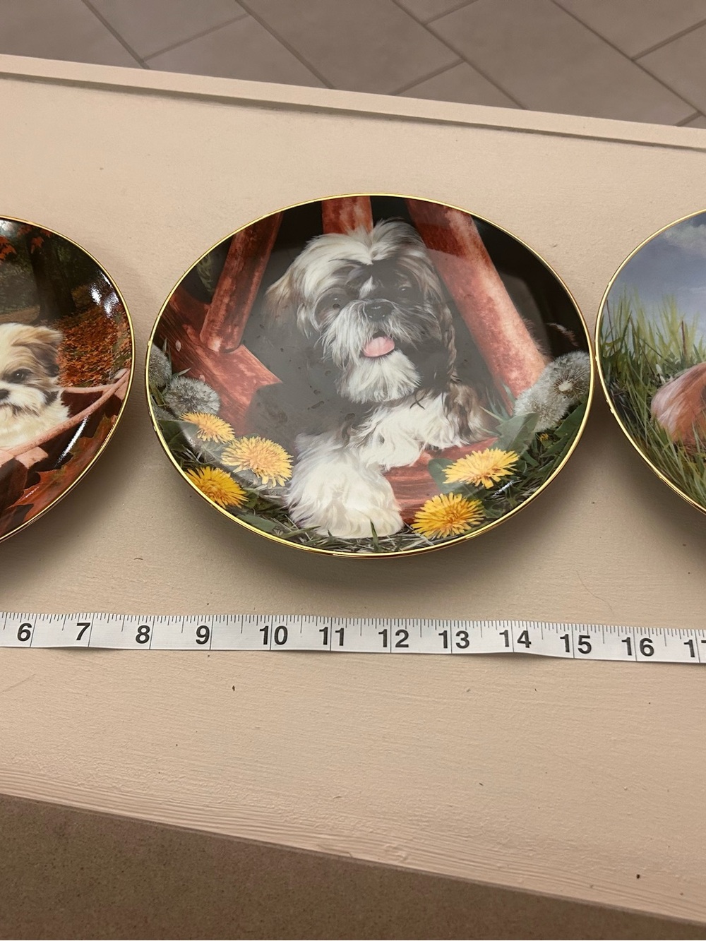 Decorative Dog Plates by Simon Mendez - Brown and White Shih Tzu Design